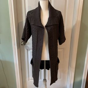 Womens long gray sweater Jones New York Size L short sleeve w/ pockets. …